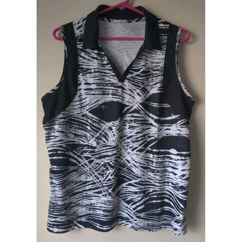 Slazenger Women's Sleeveless Black White Collar Polo V-Neck Size XL Tennis Golf